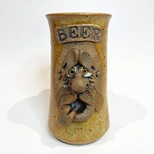 Vintage Ugly Funny Face Studio Pottery Beer Stein / Mug
